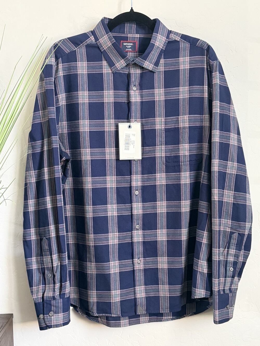 UNTUCKit Gahard Flannel Shirt Men’s XL Slim Fit Navy Plaid NWT 100% Cotton